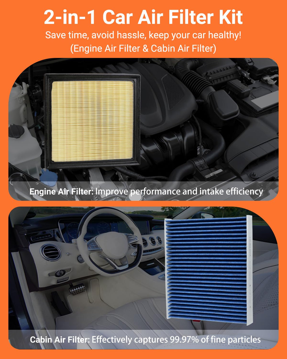 YAURENVA cabin filter close-up showing activated carbon layer for odor reduction