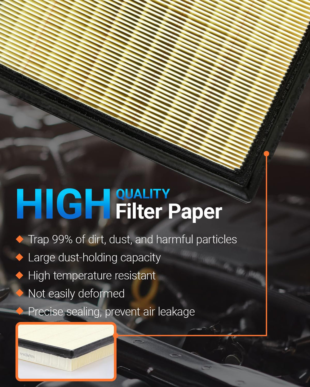 YAURENVA engine filter installed under hood demonstrating easy replacement benefit