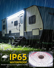 YAYIT strip mounted along an RV awning providing clear task lighting for outdoor living