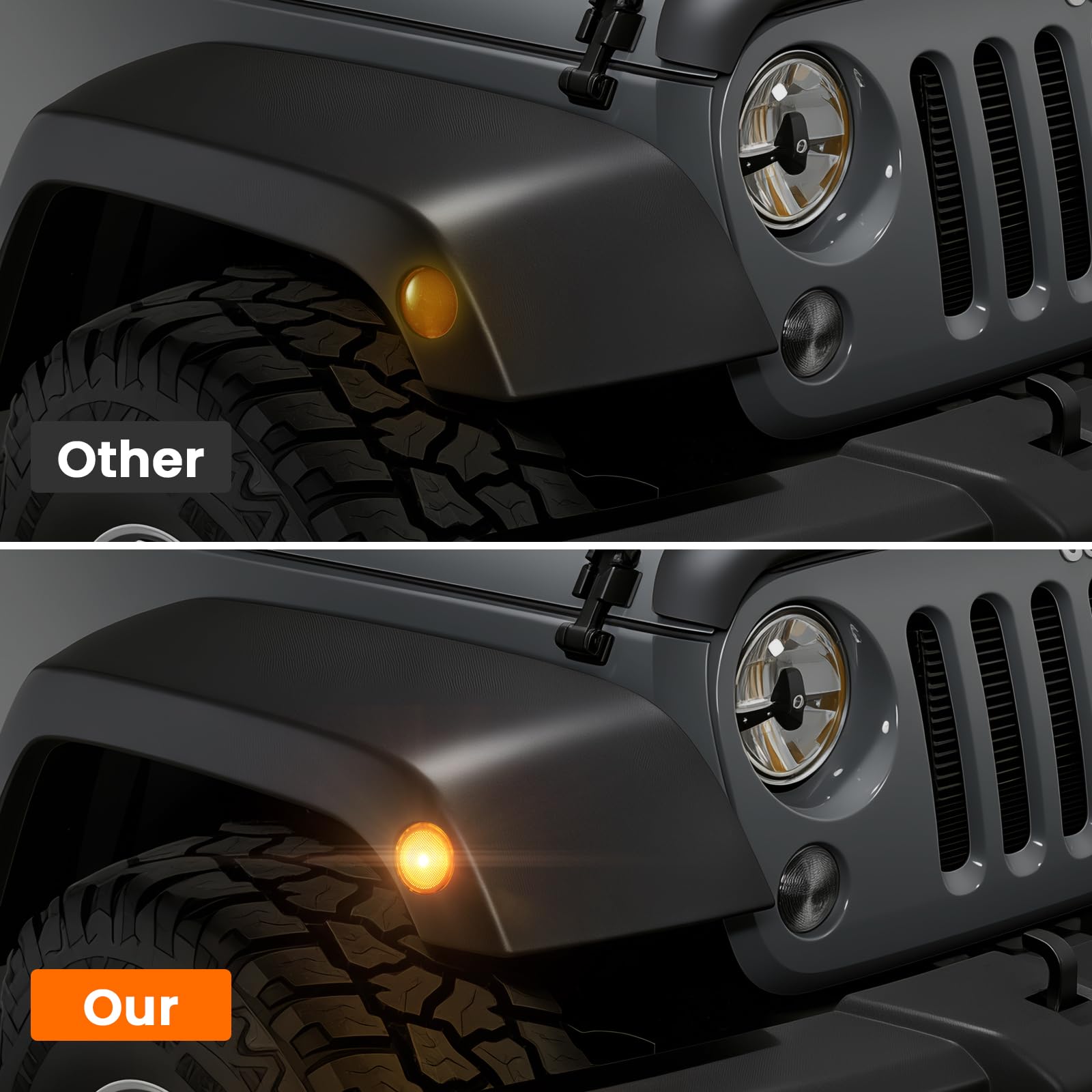 YCLL marker installed on Jeep fender demonstrating seamless factory fit