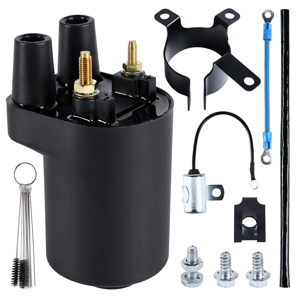 YDO ignition coil front view showing mounting points and connectors for easy fit