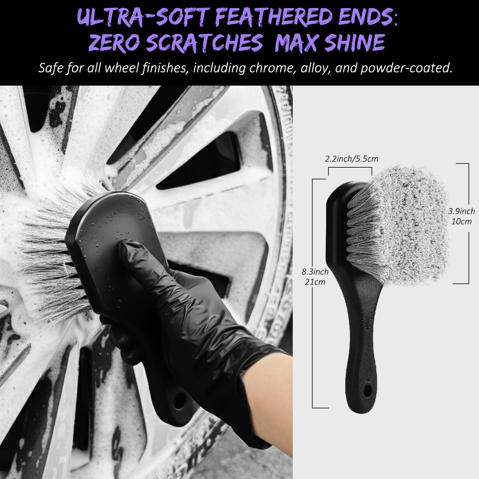 YeewayVeh two tire brushes showing soft and firm bristles for targeted cleaning