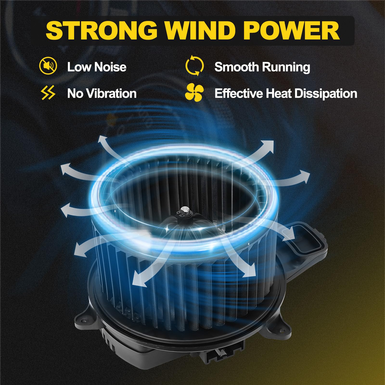 YEHERIT fan wheel detail displaying balanced blades for stronger airflow