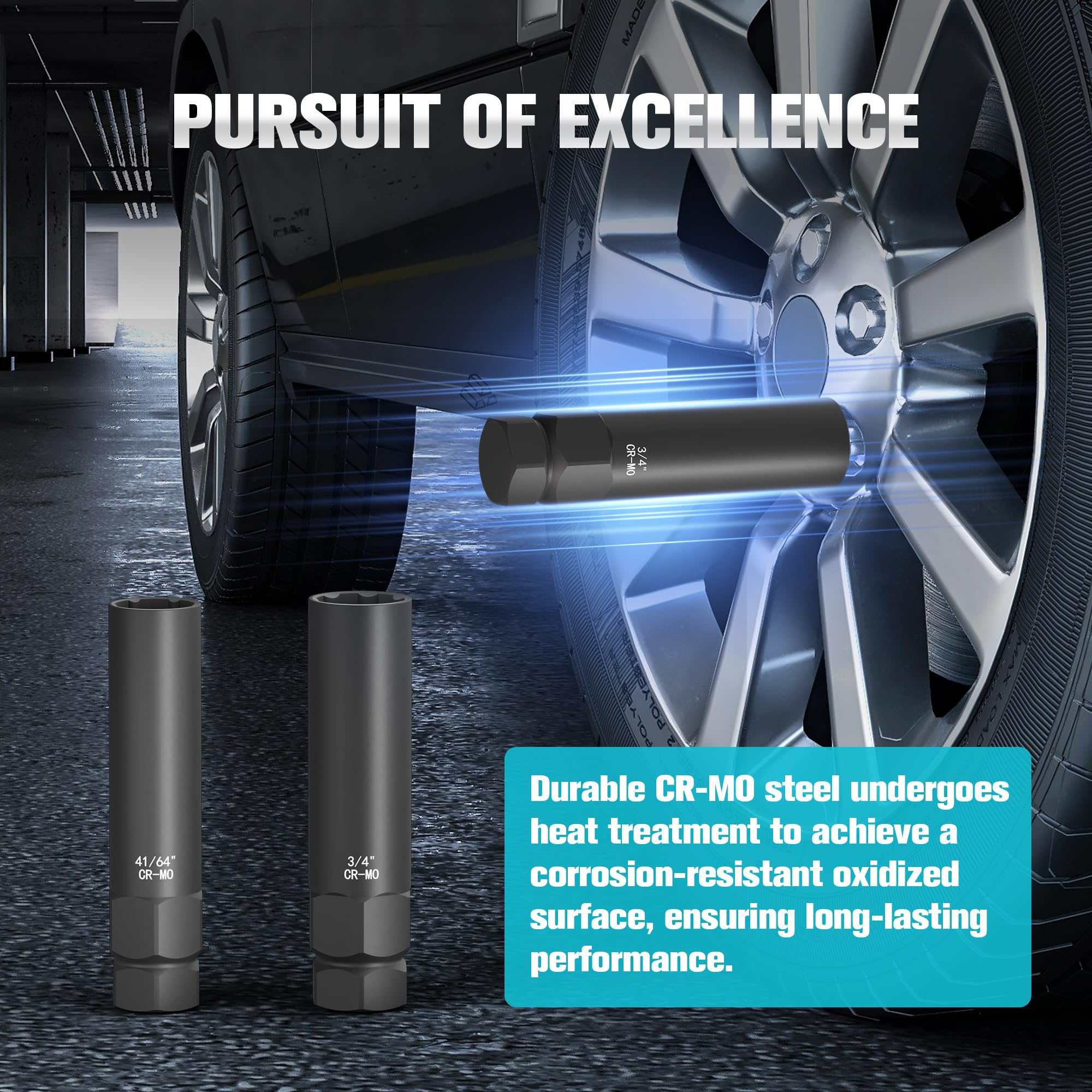 YEKEPRO sockets lined up displaying included spline and multi‑spline sizes