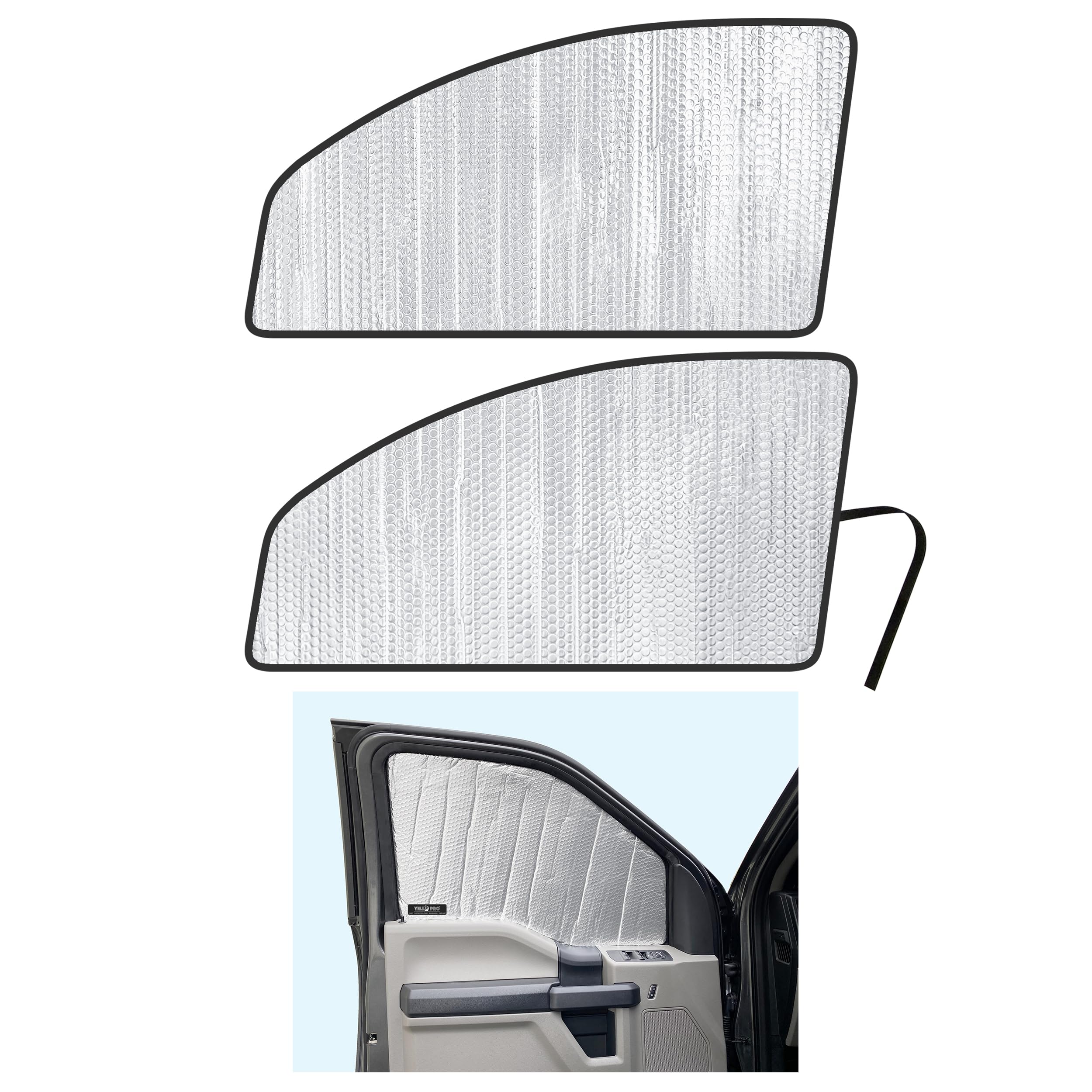 YelloPro Auto front view showing custom-fit sunshade protecting cabin