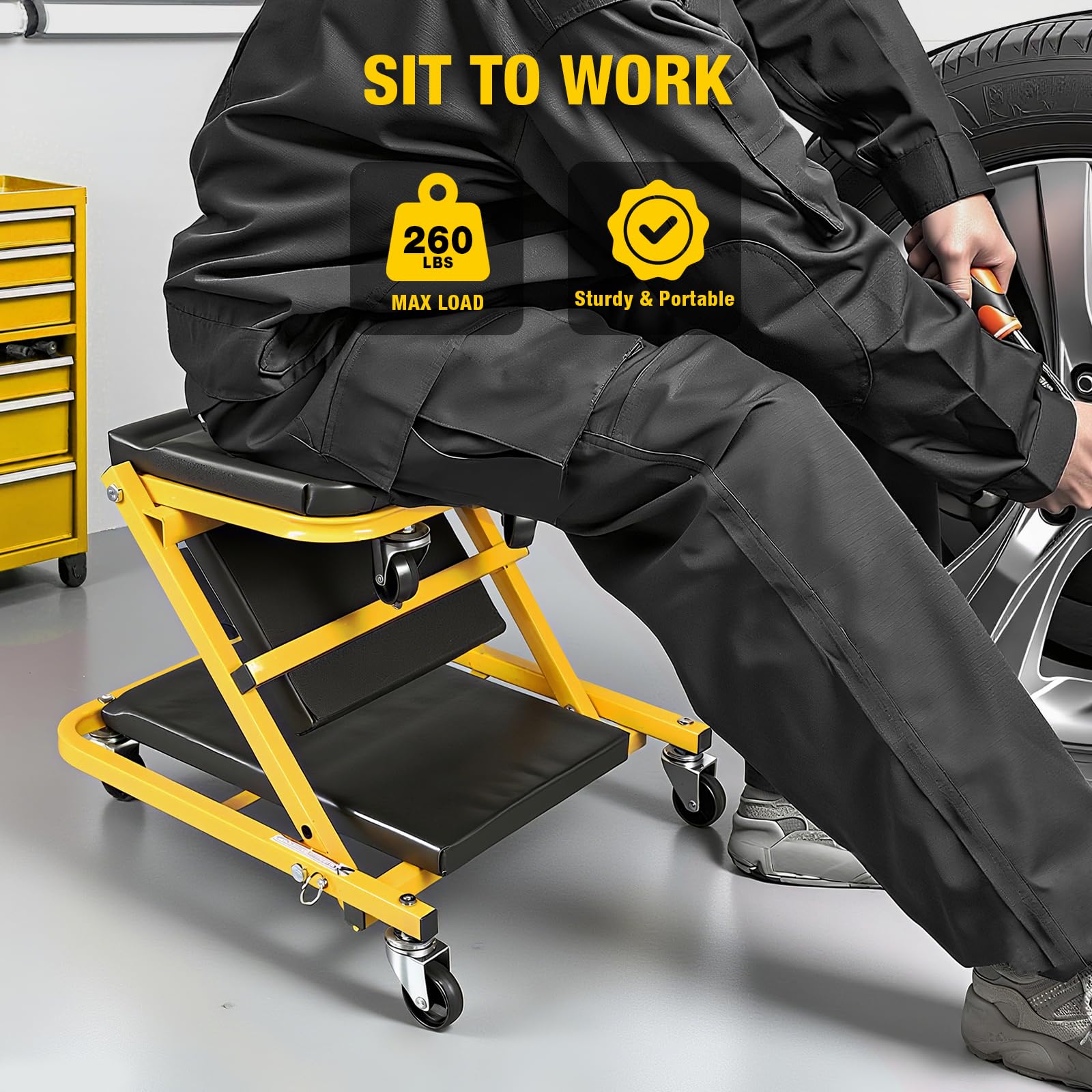 YELLOW JACKET 360° casters detail for smooth, non-marring movement