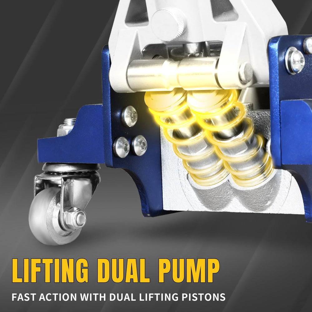 YELLOW JACKET dual piston pump close-up for faster lift performance benefit
