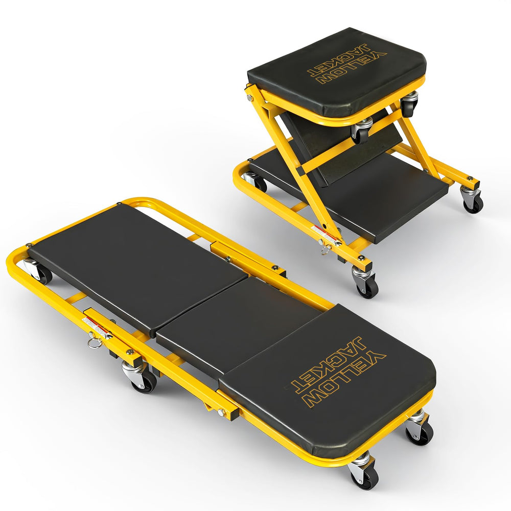 YELLOW JACKET front view folded seat showing compact storage and portability