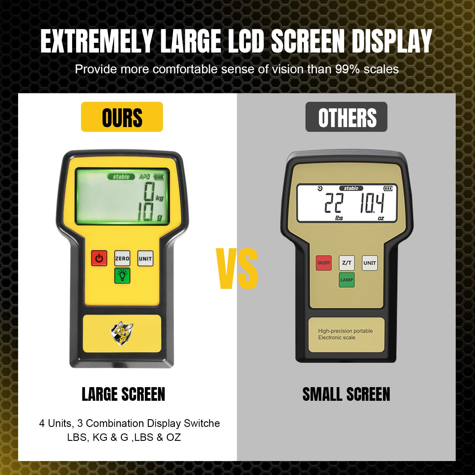 YELLOW JACKET large LCD closeup for fast readable weight readings