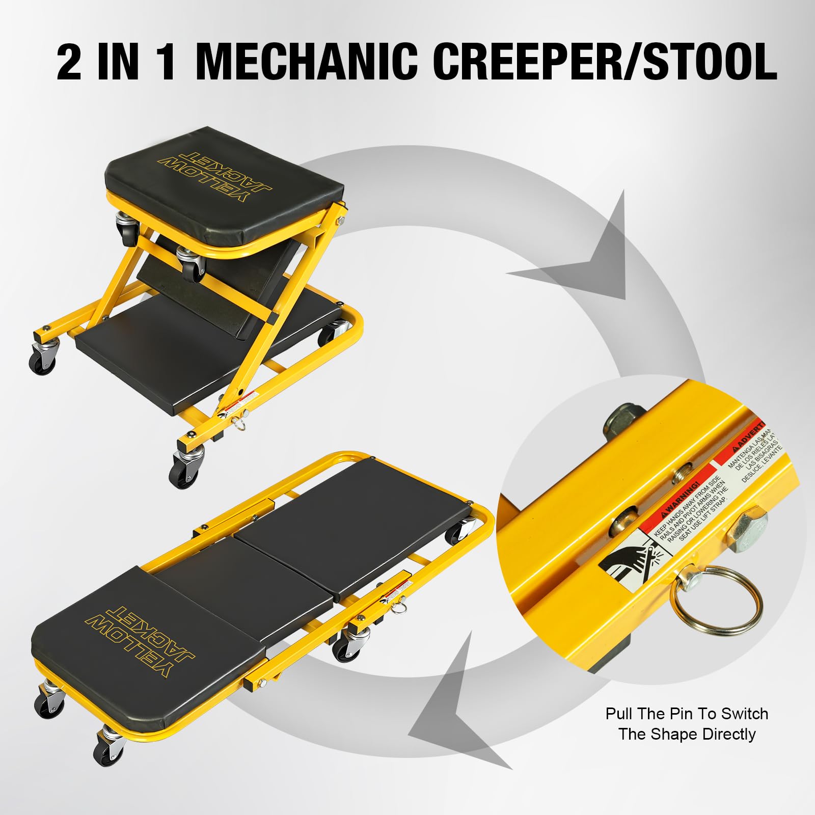 YELLOW JACKET low-profile creeper mode demonstrating under-vehicle access ease