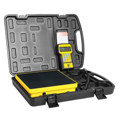 YELLOW JACKET front view of scale showing platform and LCD, ensures accurate charging