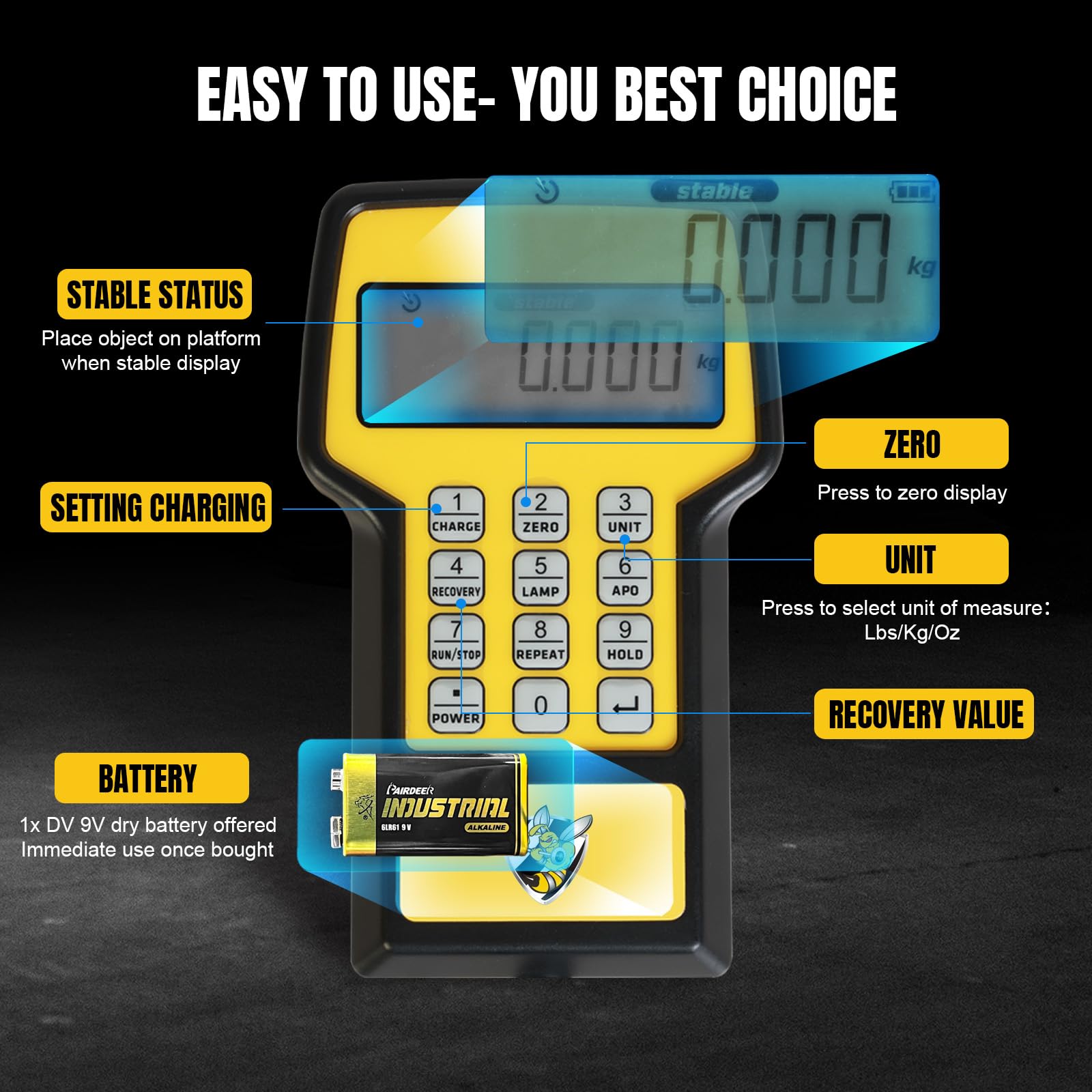 YELLOW JACKET scale supporting a refrigerant recovery tank for precise transfers