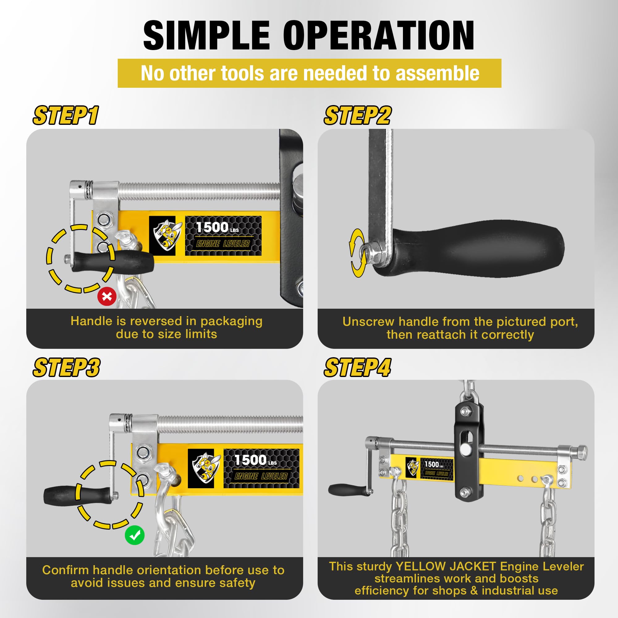 YELLOW JACKET threaded shaft detail for precise tilt adjustments under load