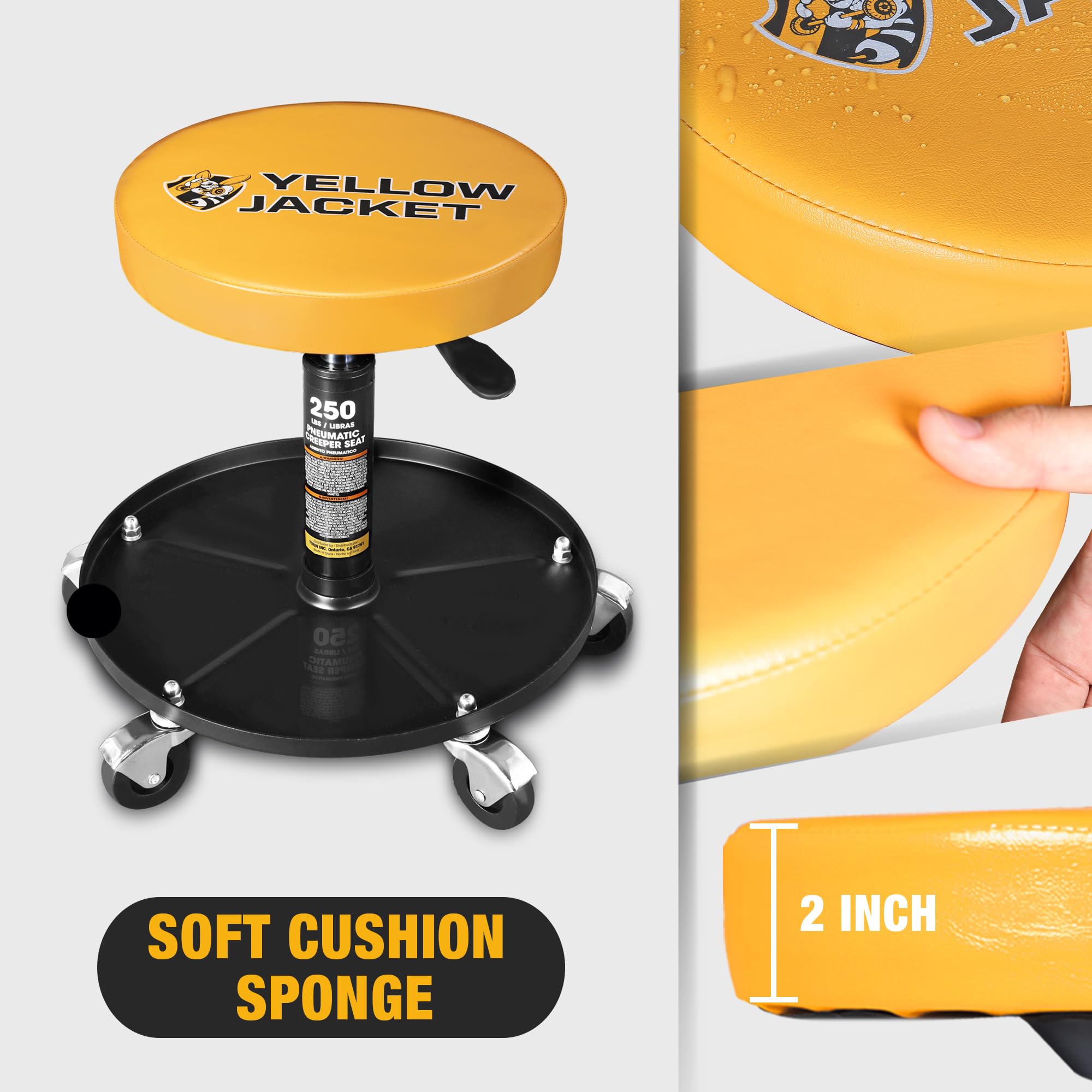 YELLOW JACKET caster and ocknut detail showing smooth 360-degree movement and stability
