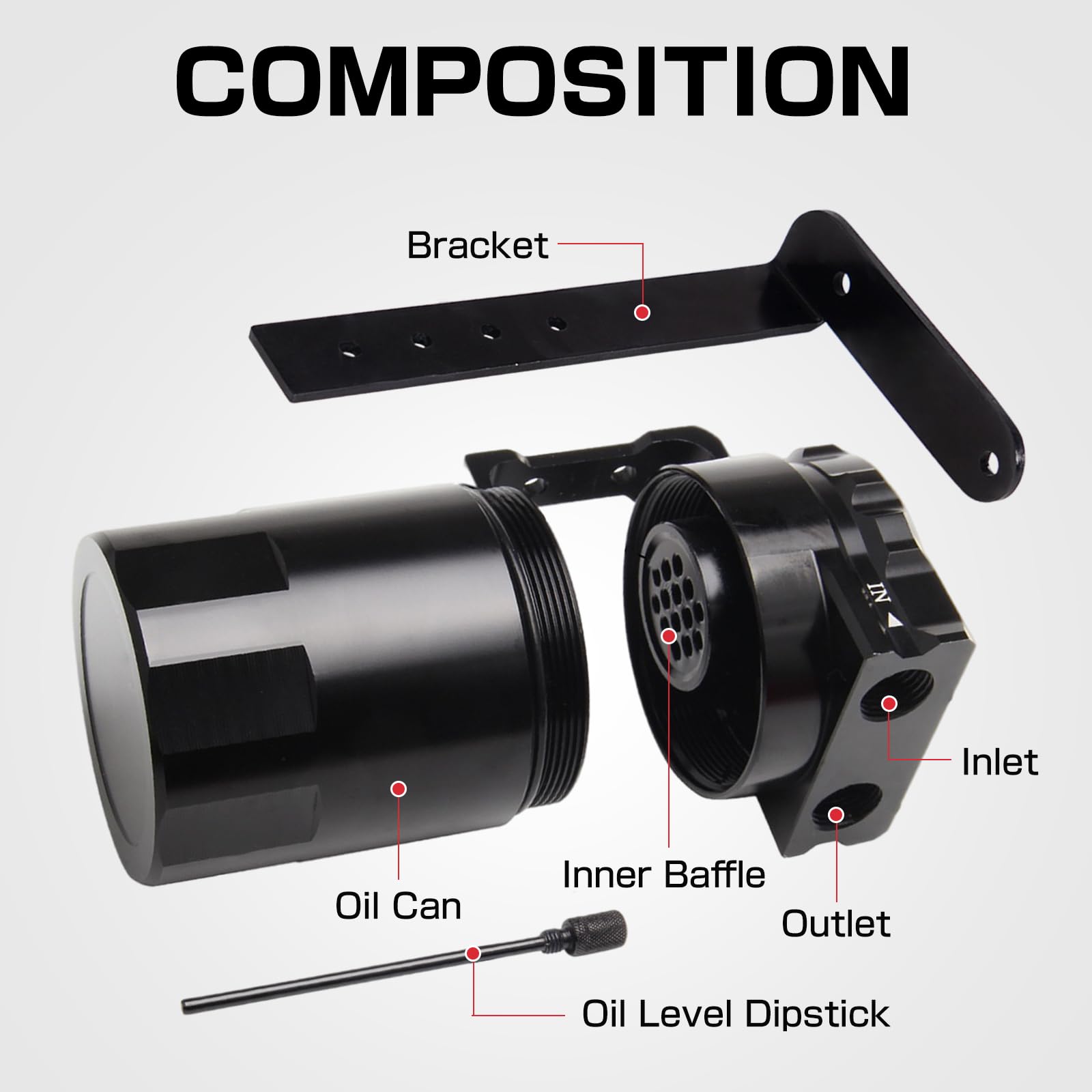YESHMA baffle and dipstick close-up highlighting removable filtration for easy cleaning
