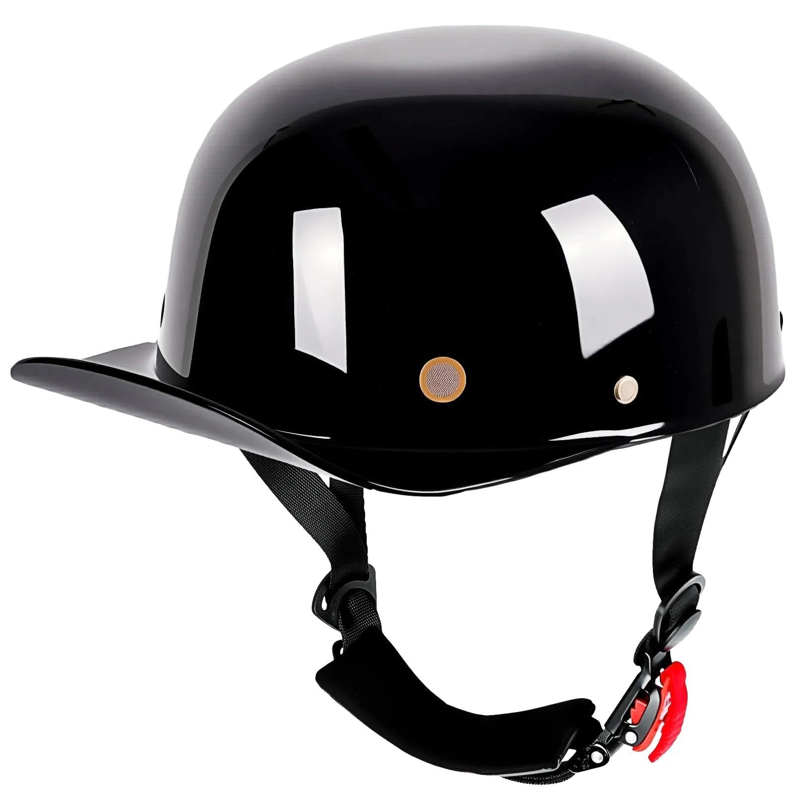 Yesmotor front view helmet showing retro baseball-cap styling and DOT-approved protection
