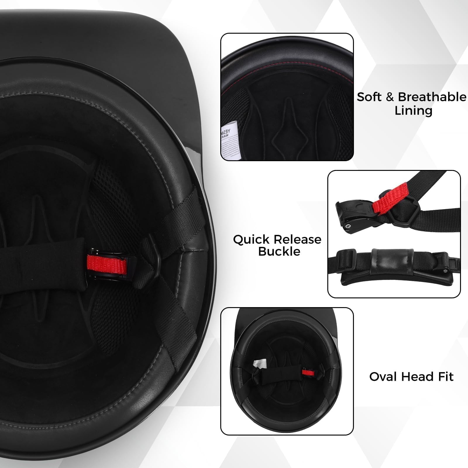 Yesmotor quick-release buckle detail showing secure fastening and easy removal