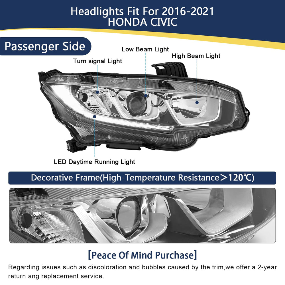YEWISE headlight mounted on Civic side profile restoring factory look benefit