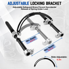 YEYETUO tool compressing a car strut demonstrating secure, balanced spring work