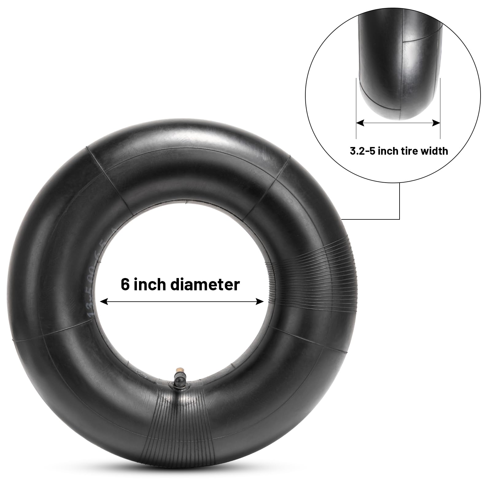 YeYouC tube beside ruler and 6-inch rim showing correct sizing