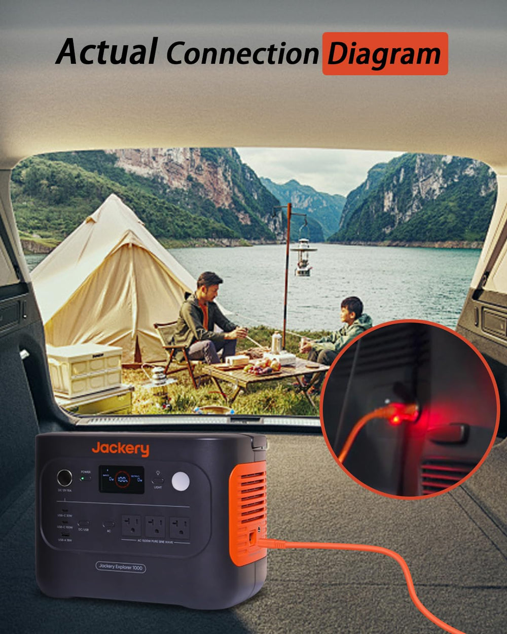 YEZriler cable plugged into car socket charging a power station showing in-vehicle convenience