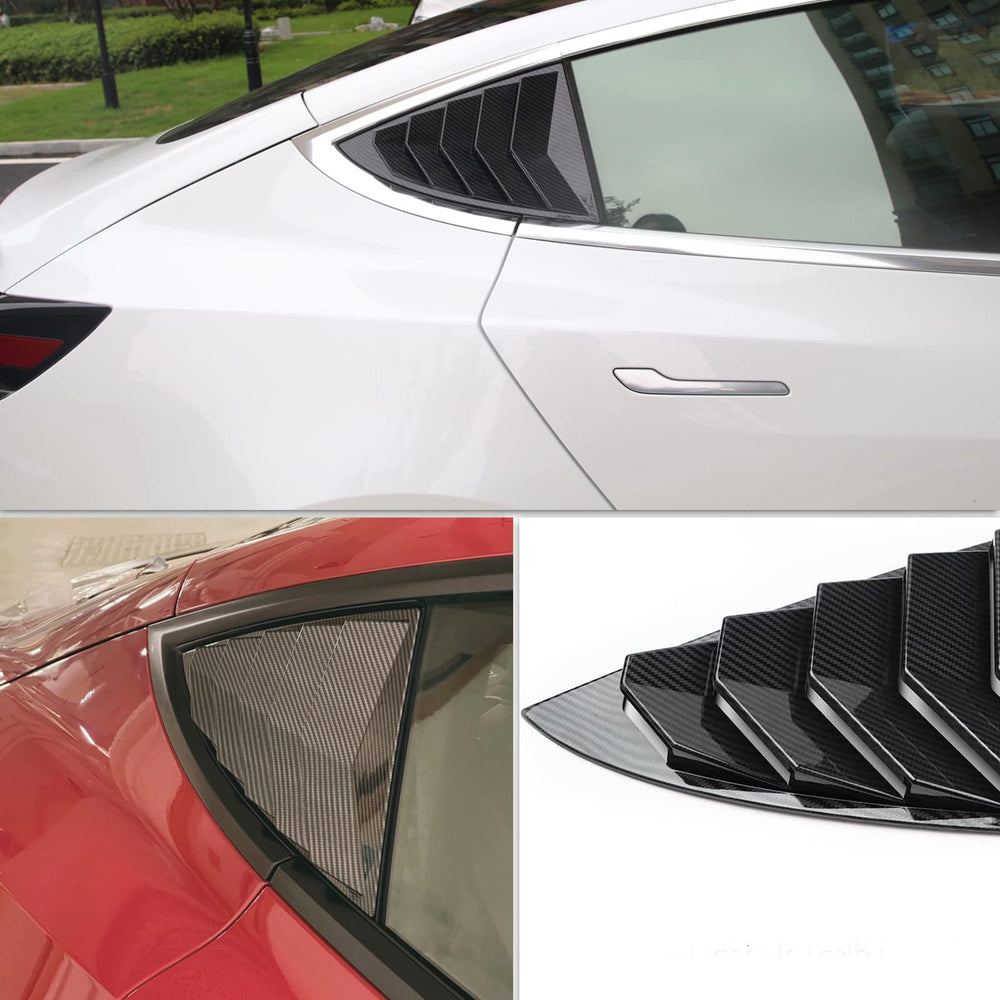 yhcdsea lifestyle shot of Model 3 with louvers parked showing privacy and visual upgrade