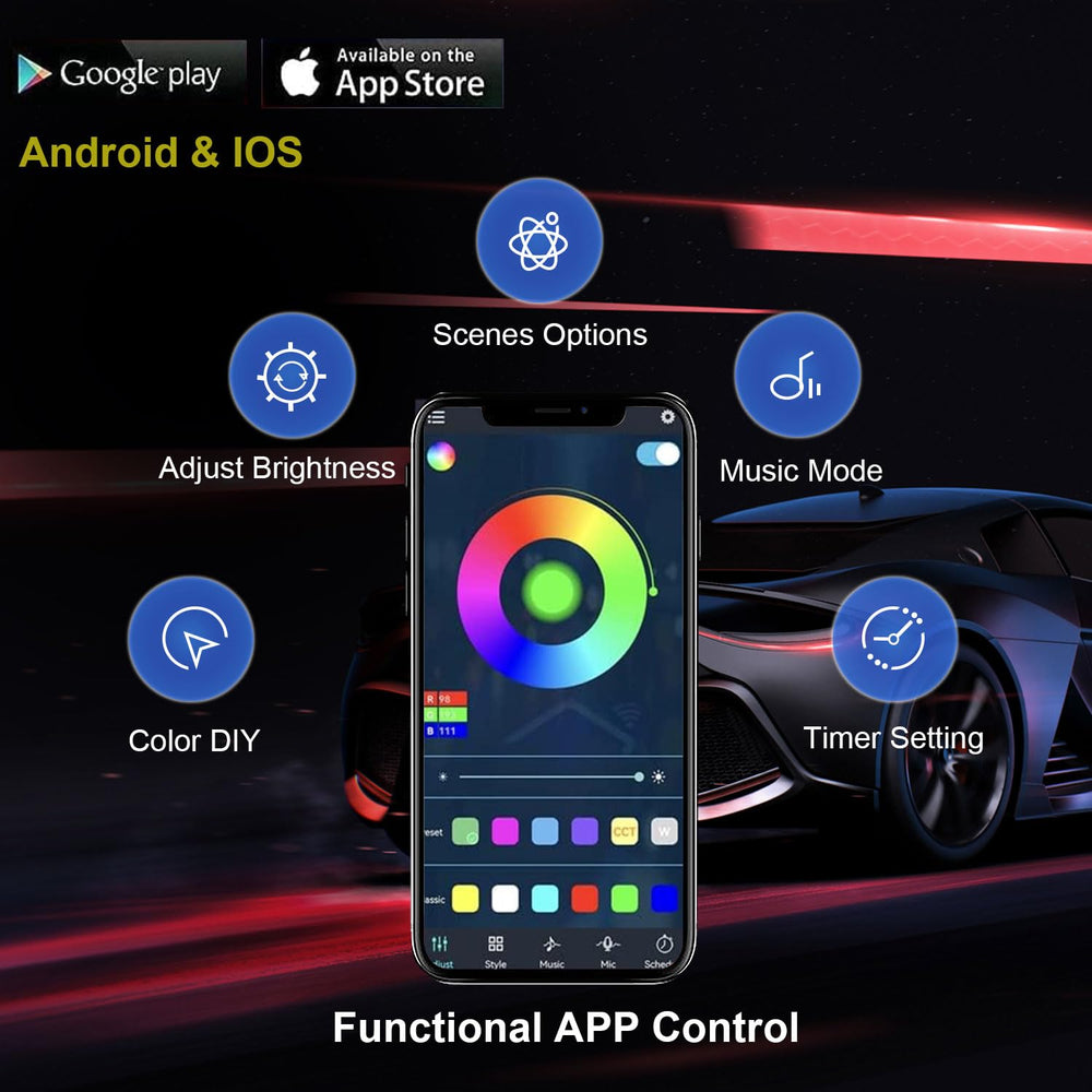 yielinth controller and remote displayed for easy app and RF control benefits