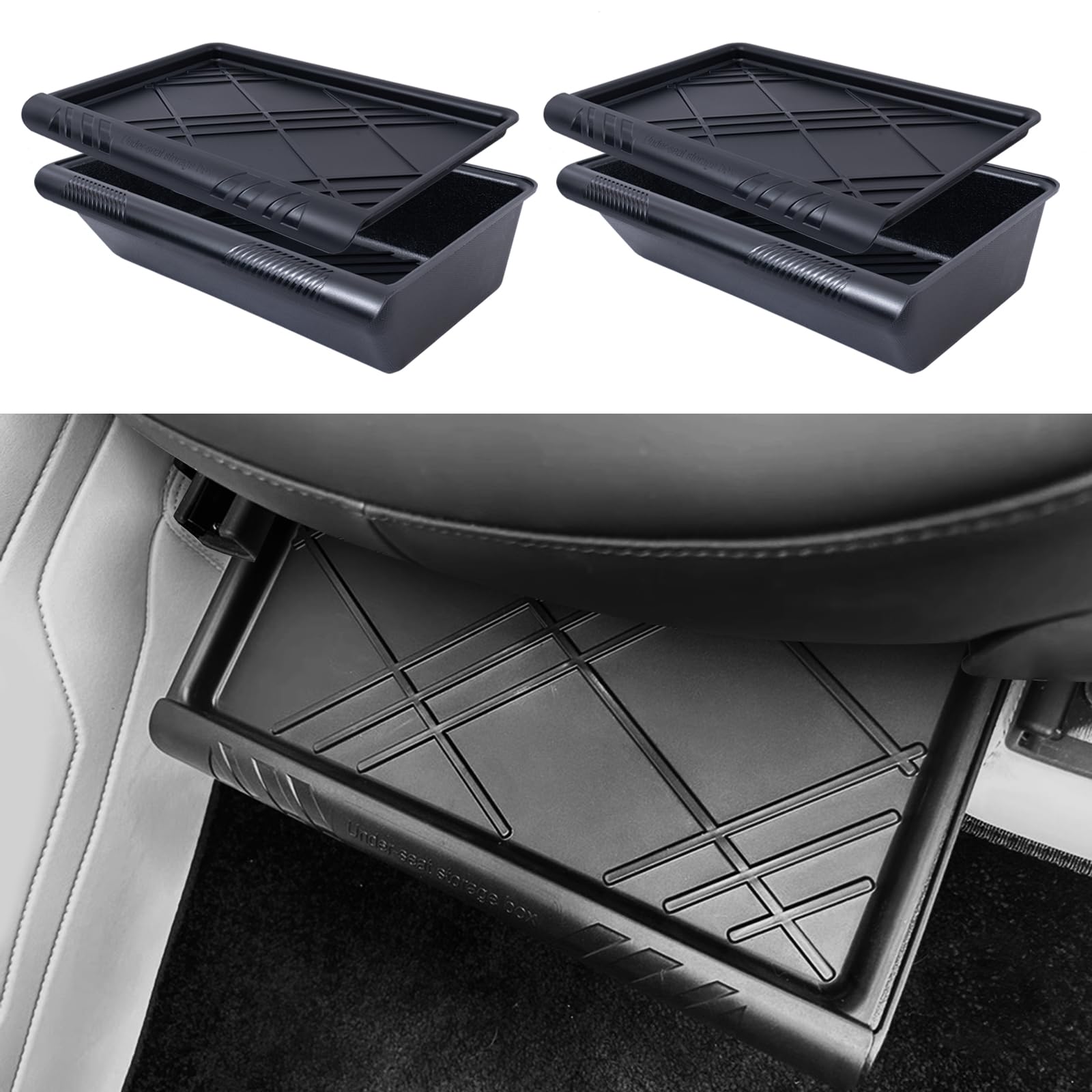 Yieokei Model Y under seat front view showing neat hidden storage and tidy cabin