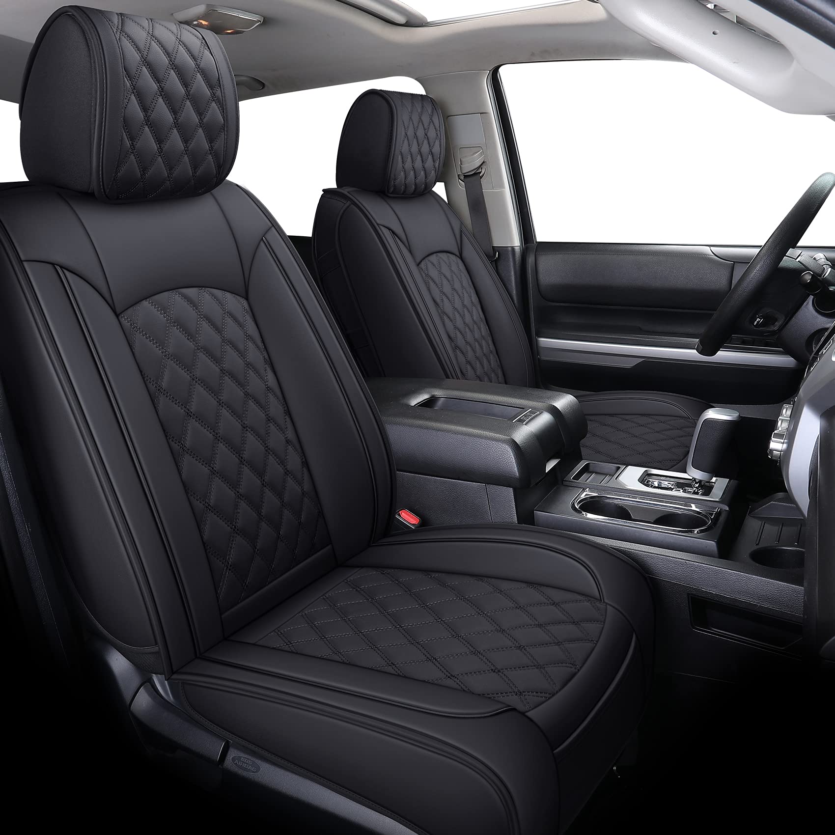 YIERTAI front view of fitted Tundra seat covers showing precise fit and enhanced protection