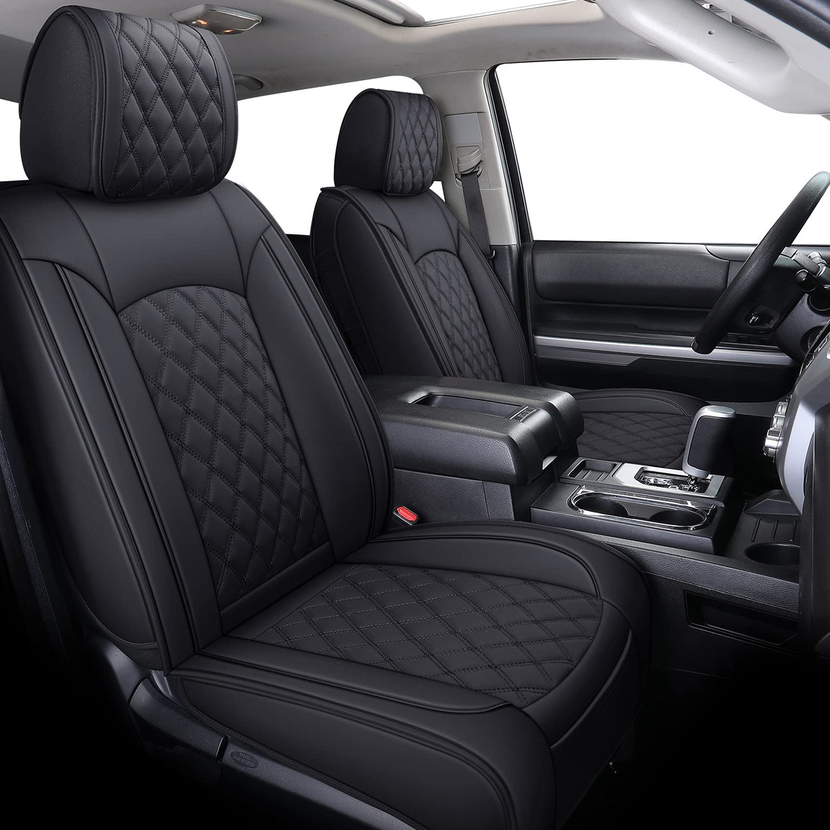 YIERTAI front view of fitted Tundra seat covers showing precise fit and enhanced protection