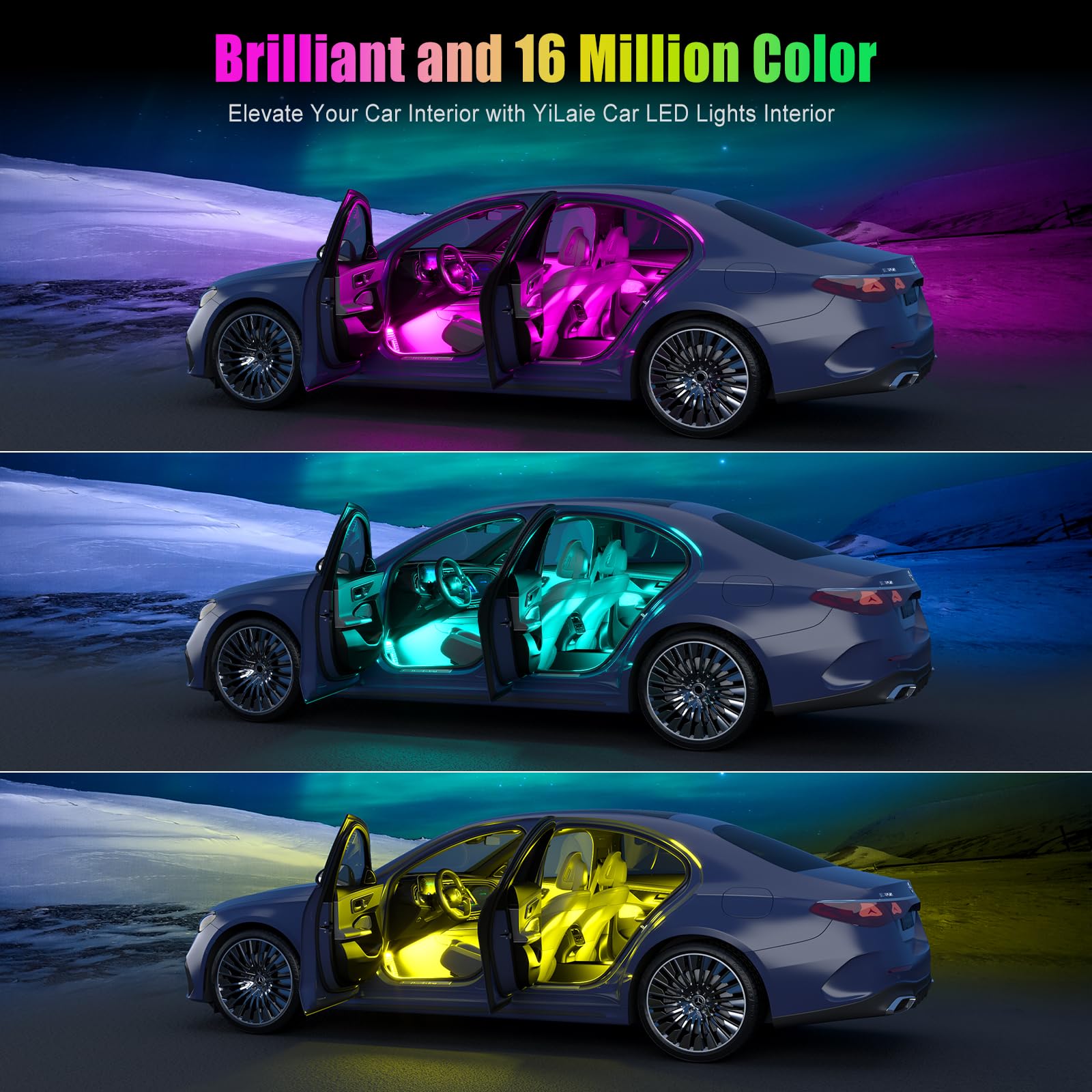 YiLaie lights installed on dashboard creating ambient mood and improved aesthetics