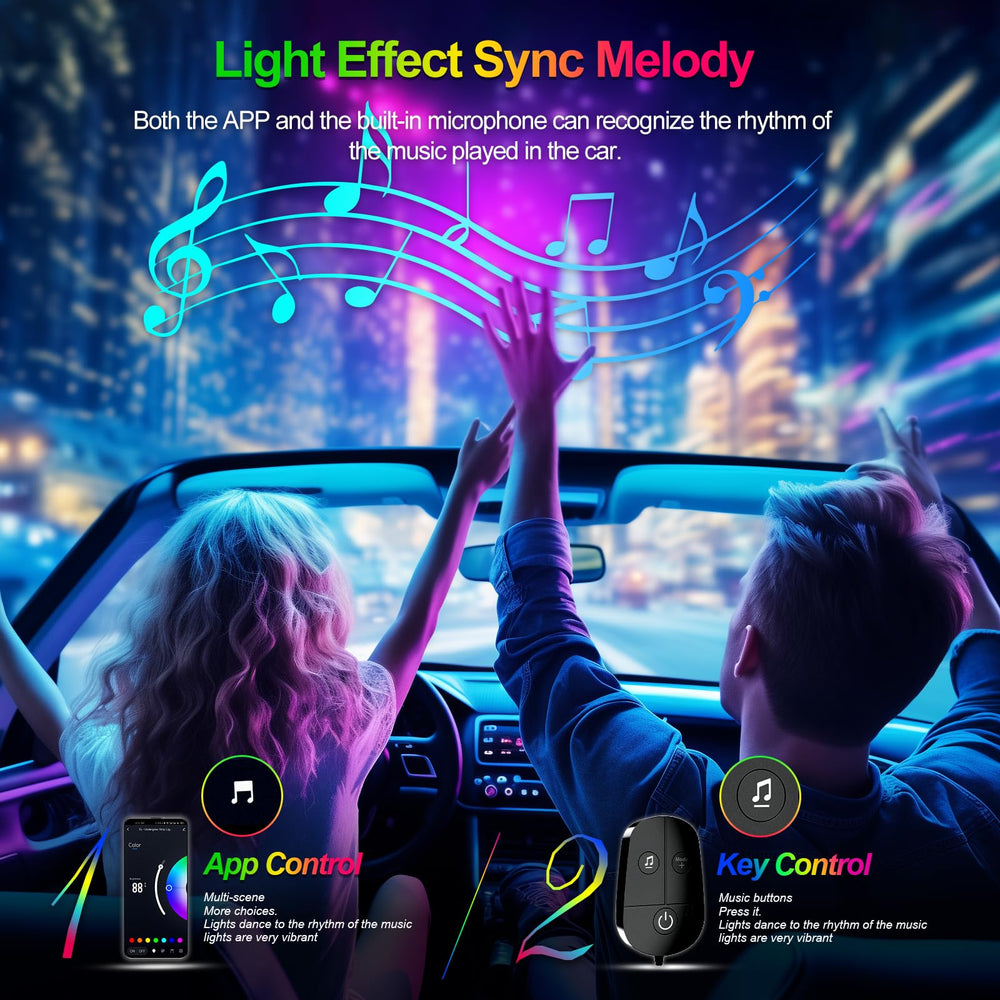YiLaie close-up in footwell showing LED strip flexibility and durable finish benefit