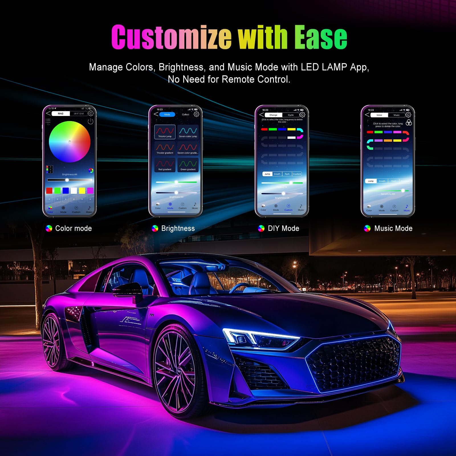 YiLaie footwell lighting in multicolor for enhanced atmosphere