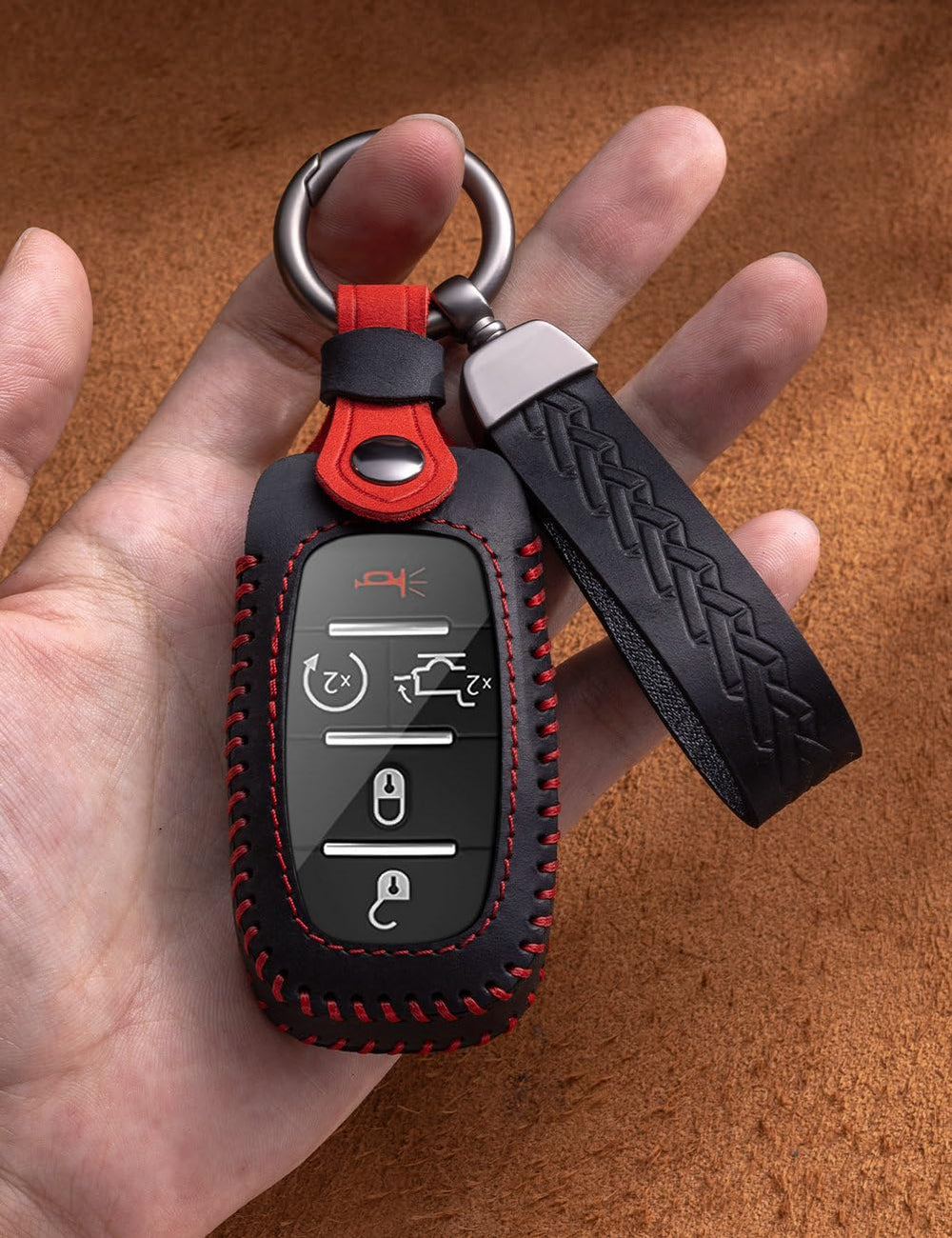 YINEOR close-up Crazy Horse leather texture for grip and style