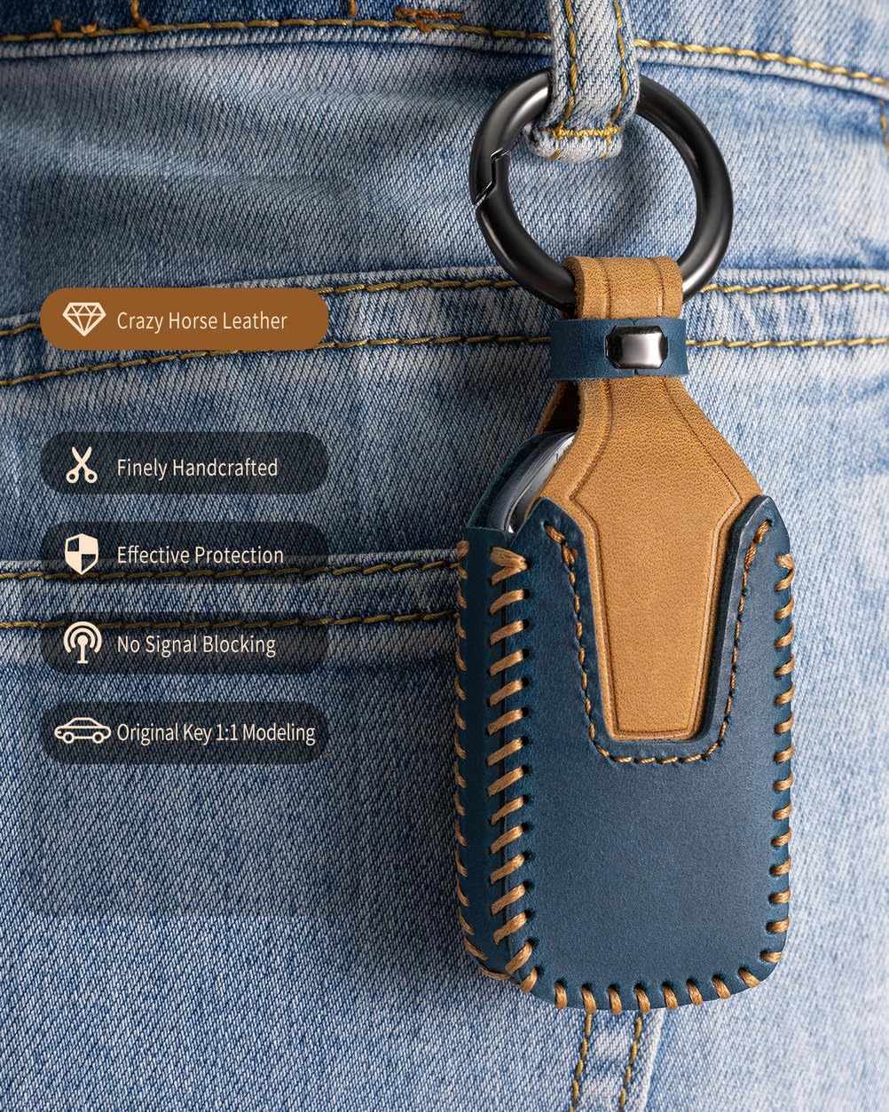 YINEOR packed box displaying included leather case and keychain for ready use benefit