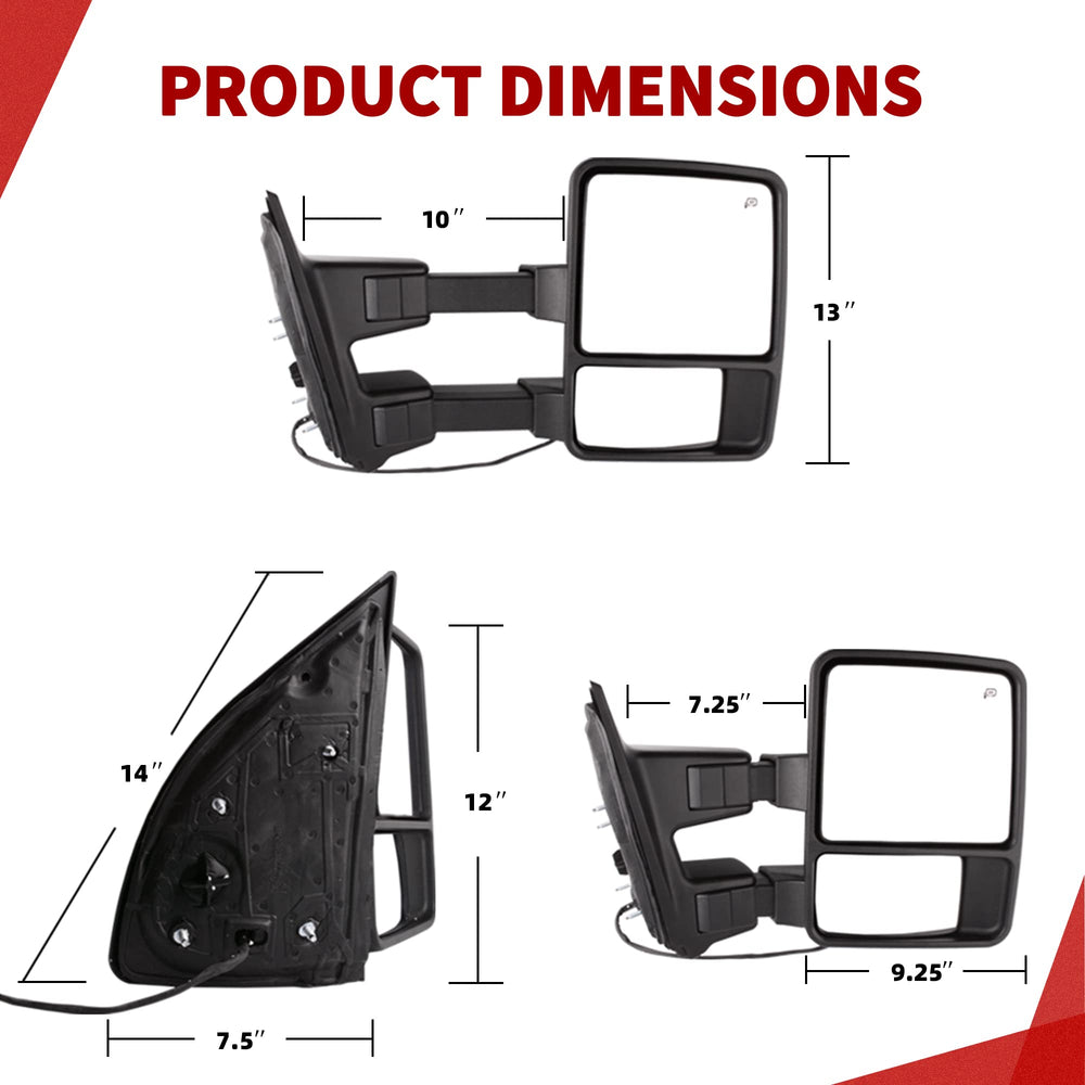 YITAMOTOR mirror beside ruler to show 16.5" closed and 19.25" extended dimensions