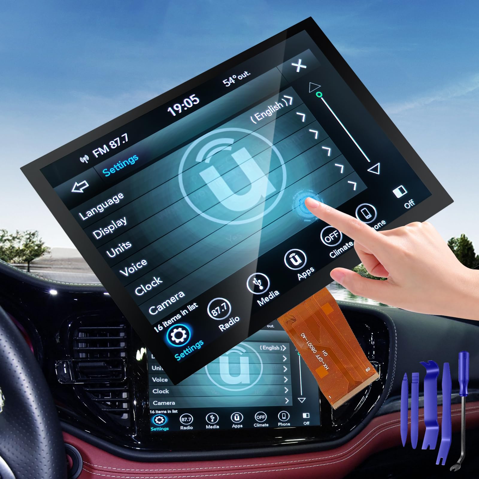 Yitrust front panel assembly showing clean bezel and screen, improves dashboard appearance