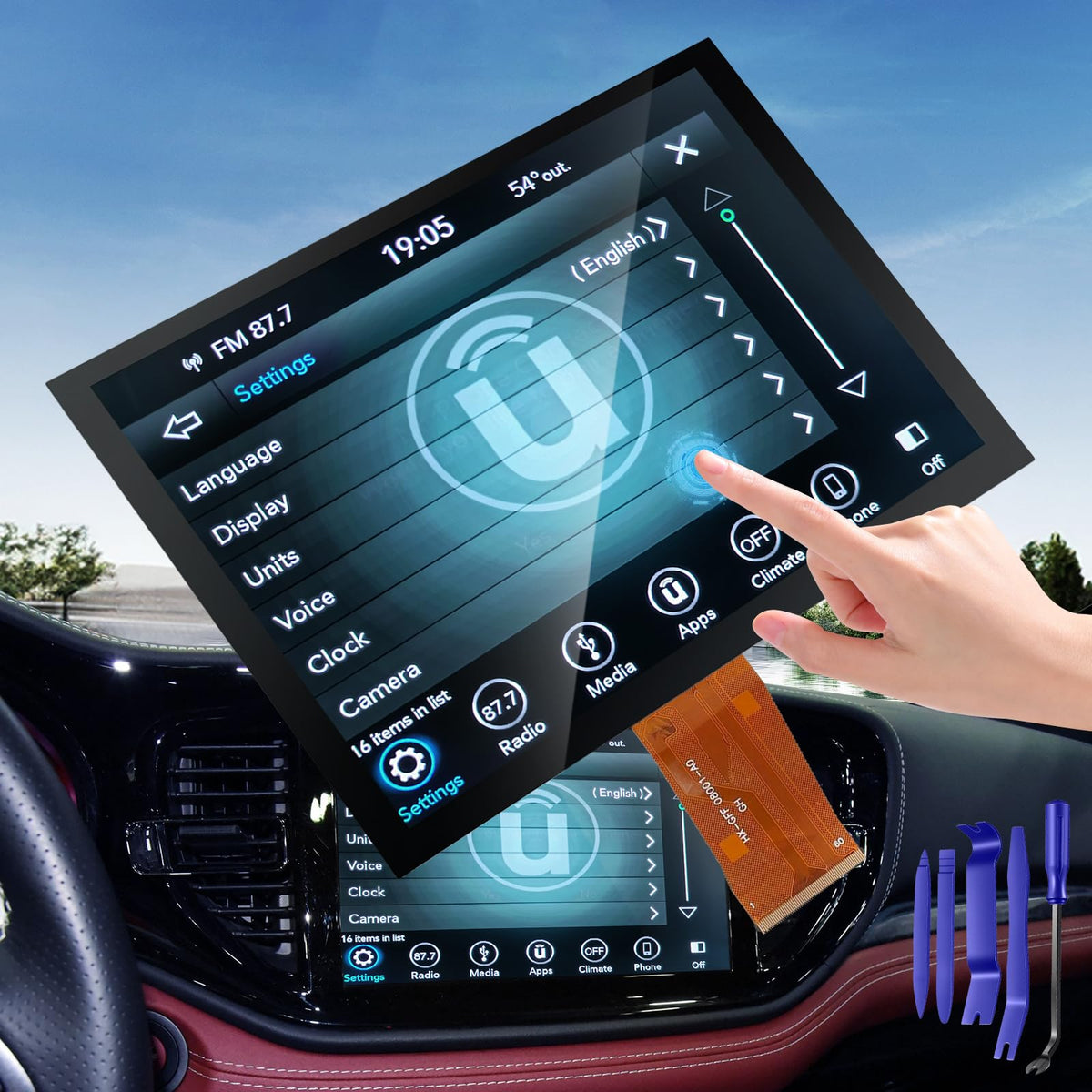 Yitrust front panel assembly showing clean bezel and screen, improves dashboard appearance