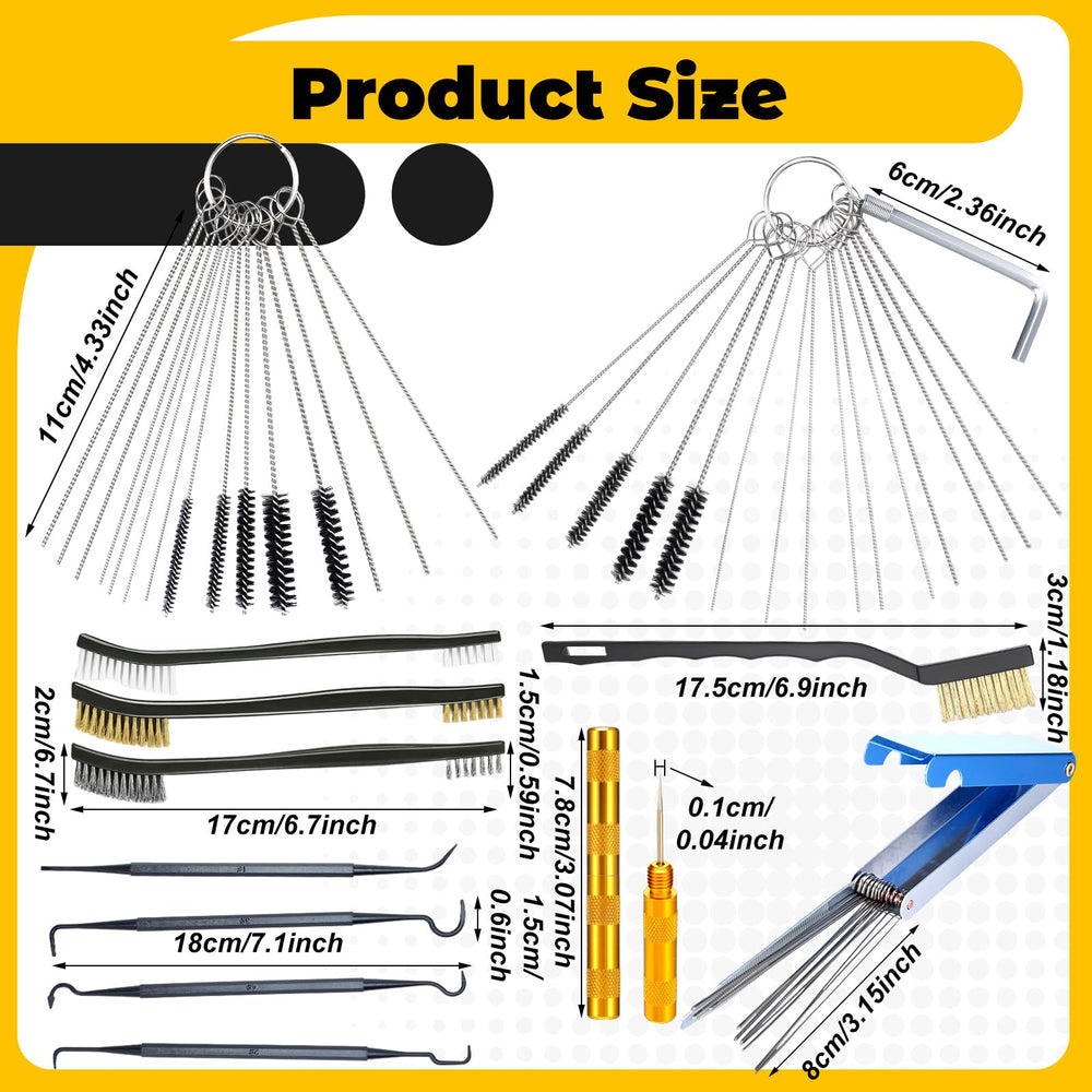 Yiyiring tools laid out displaying needles, brushes, hooks and hex wrench for organization