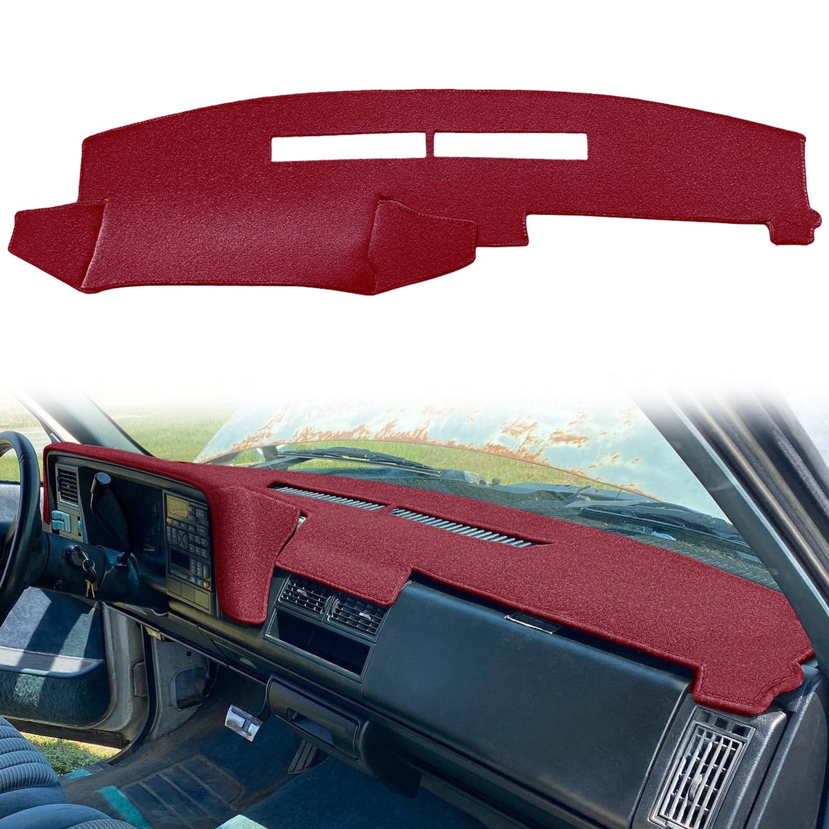 Yiz maroon dash cover front view, shows full custom fit and protection