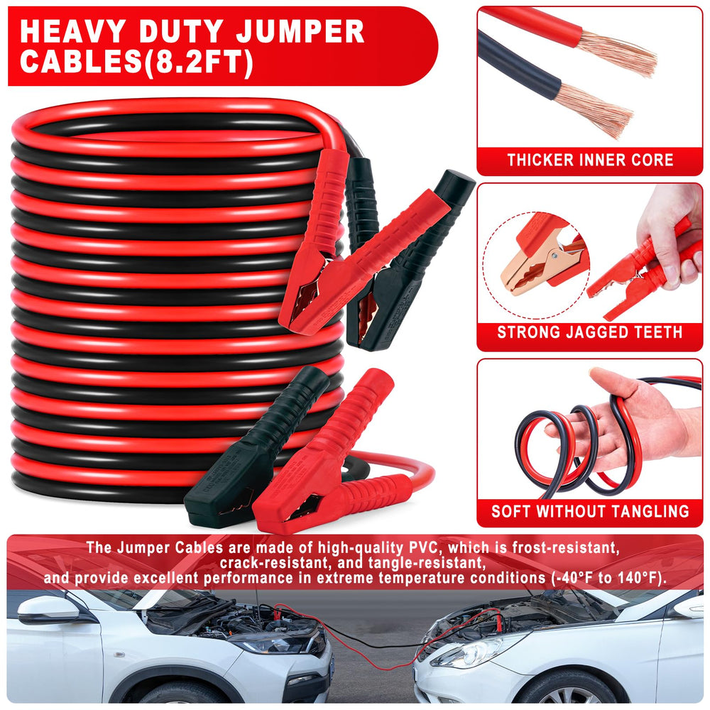 YJUSMAK close-up of 6-gauge jumper cables with copper clamps for reliable boosts