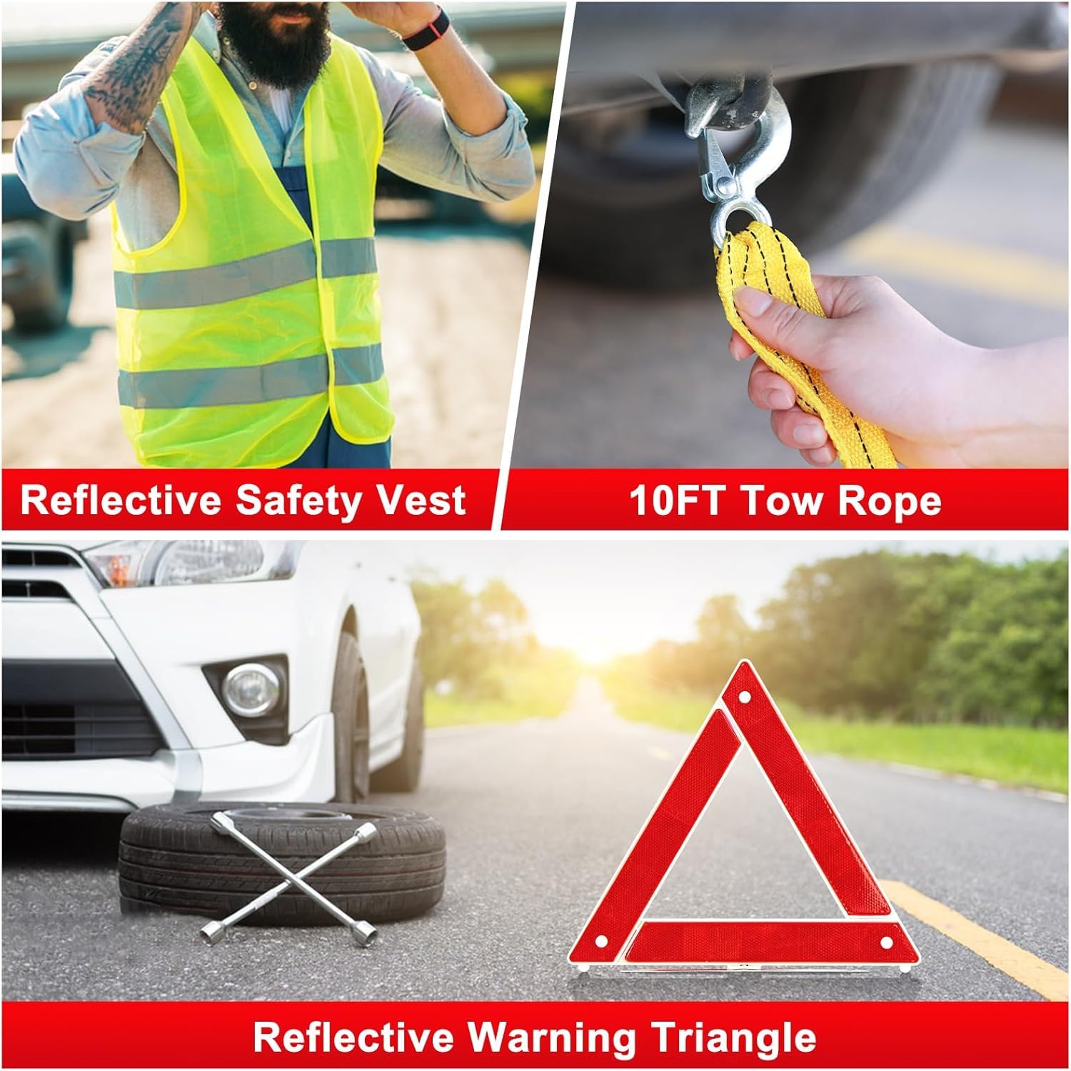 YJUSMAK reflective warning triangle deployed increasing road visibility