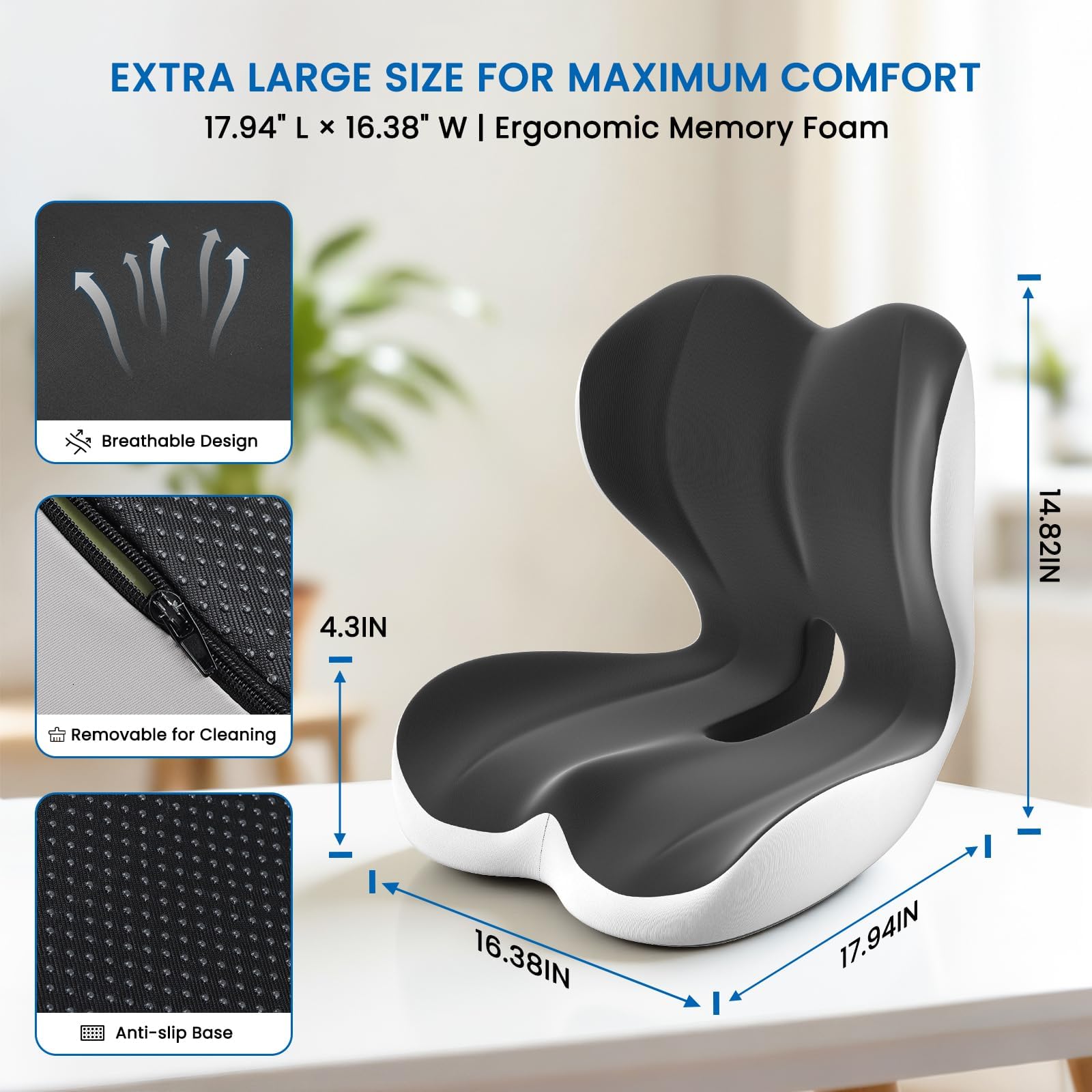 YLSCOO close-up of L-shaped contour highlighting tailbone pressure relief