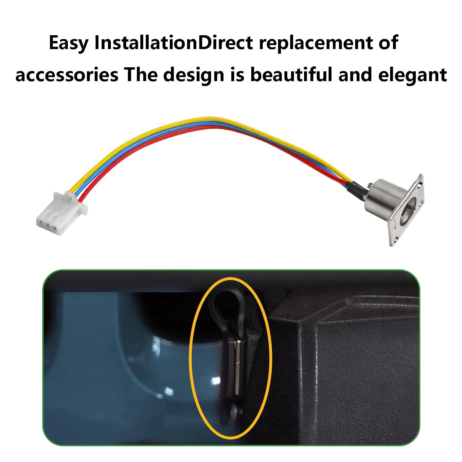 YLTKJ harness plug detail showing precise fit with vehicle plug benefit