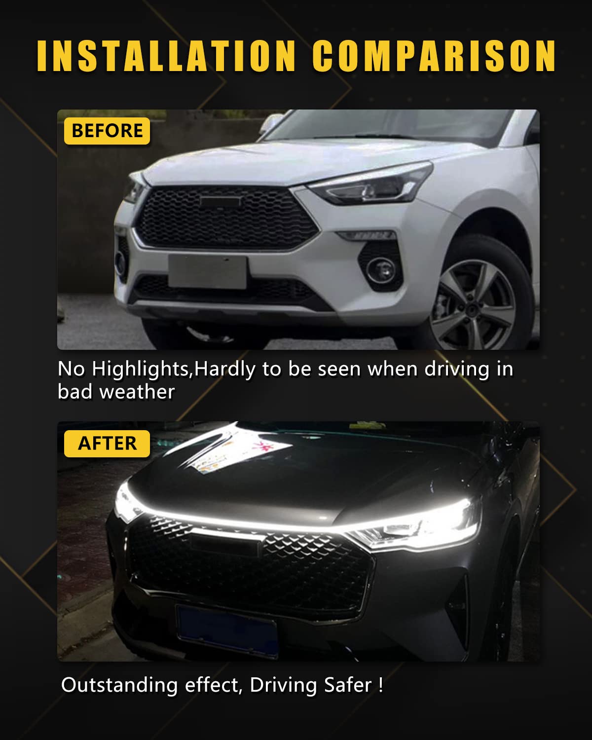 YM E-Bright mounted under hood demonstrating improved visibility and style benefit