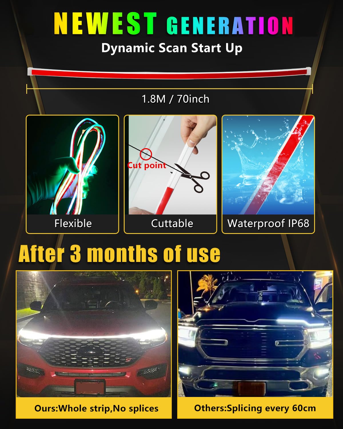 YM E-Bright installed under hood near grille showing fitment advantage and visual impact
