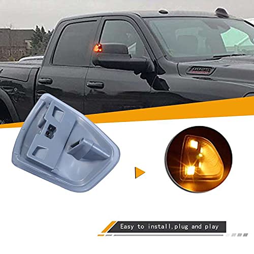 YMHHefy installed on driver side mirror of Dodge Ram demonstrating improved signaling visibility