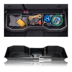 YoCenSe front view installed under rear seat showing clean custom fit benefit