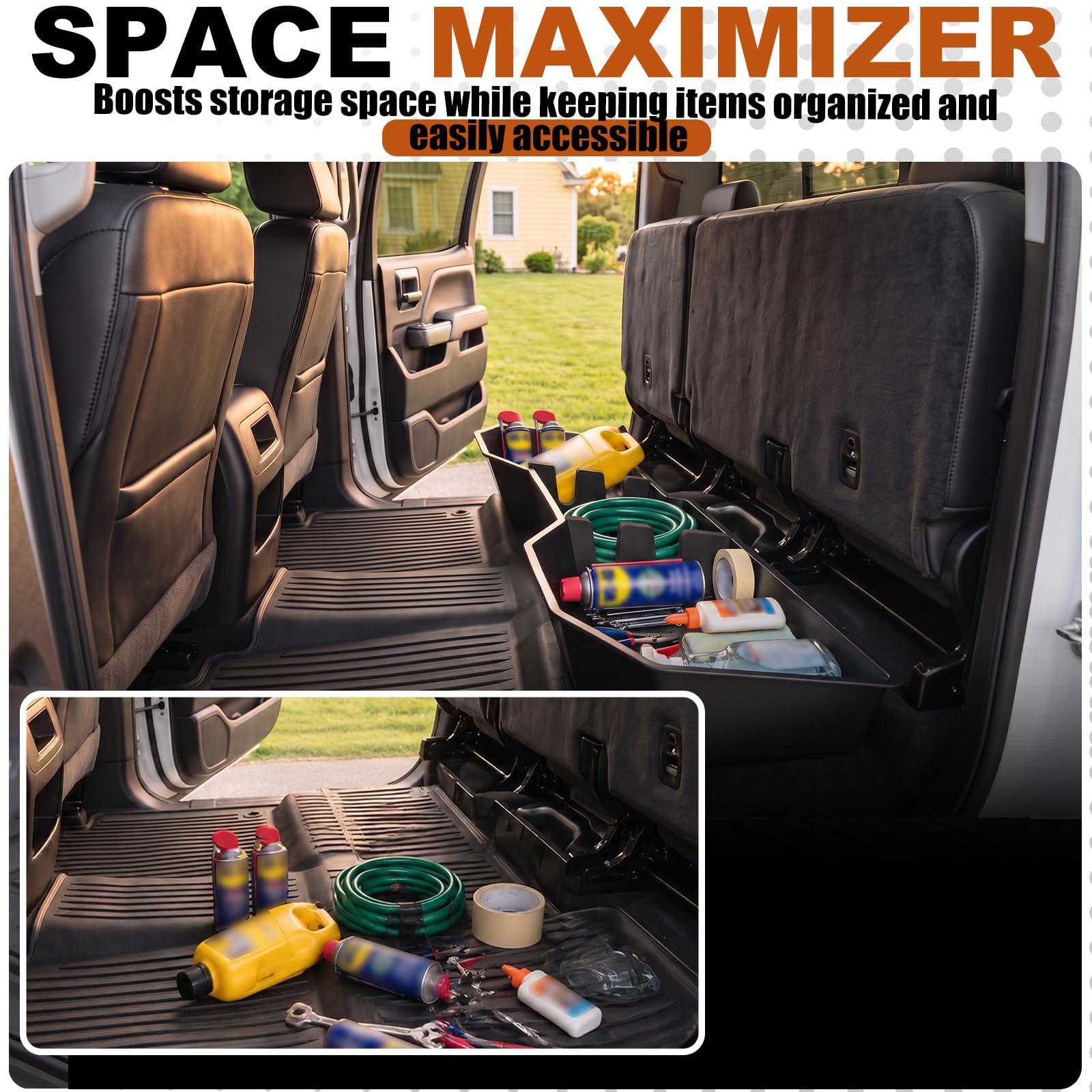 YoCenSe under-seat storage holding tools showing organized accessibility benefit