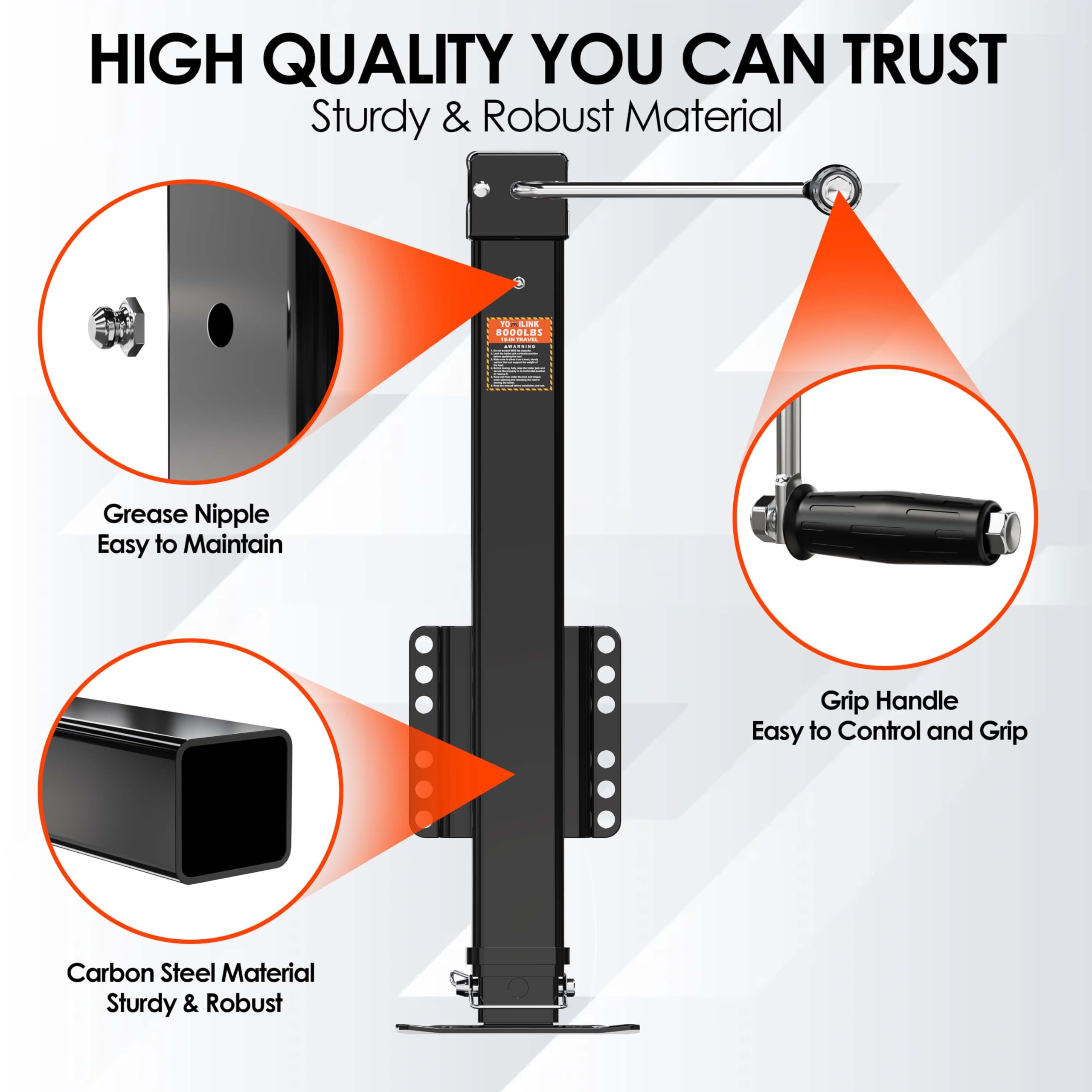 YOMILINK height-adjustment scale showing 4.5 to 33.4 inch travel advantage